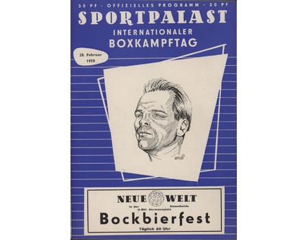 PAT MCATEER V HANS-WERNER "BUTTJE" WOHLERS 1958 BOXING PROGRAMME