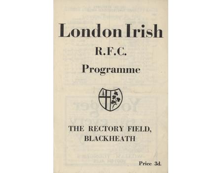 LONDON IRISH V RUGBY ROMA 1951 RUGBY PROGRAMME - THE FIRST MATCH BY AN ITALIAN TEAM IN ENGLAND