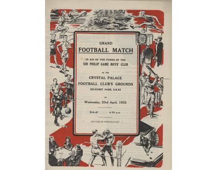 DENIS COMPTON XI V ALEX JAMES XI 1952 (SELHURST PARK) FOOTBALL PROGRAMME