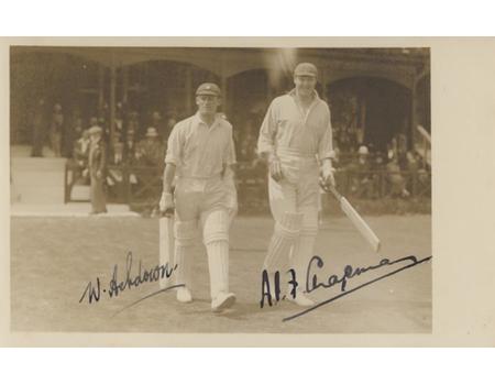 WILL ASHDOWN & PERCY CHAPMAN (KENT) SIGNED CRICKET POSTCARD