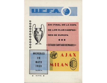 AJAX AMSTERDAM V AC MILAN 1969 (EUROPEAN CUP FINAL) FOOTBALL PROGRAMME