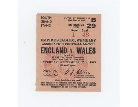 ENGLAND V WALES 1943 FOOTBALL TICKET