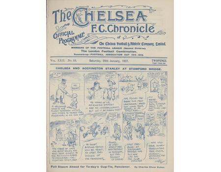 CHELSEA V ACCRINGTON STANLEY 1926-27 FOOTBALL PROGRAMME (ONLY EVER MEETING)