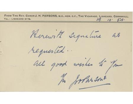 JACK PARSONS (WARWICKSHIRE) CRICKET AUTOGRAPH