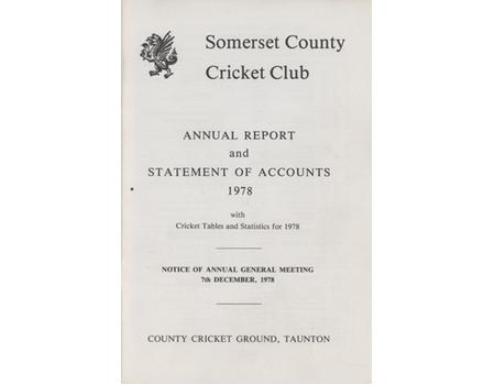 SOMERSET COUNTY CRICKET CLUB ANNUAL REPORT AND STATEMENT OF ACCOUNTS 1978