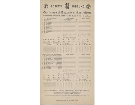 GENTLEMEN OF ENGLAND V AUSTRALIANS 1948 (BRADMAN