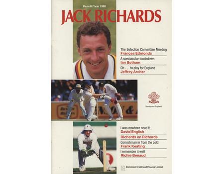 JACK RICHARDS (SURREY) 1988 SIGNED CRICKET BENEFIT BROCHURE