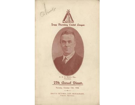 ARTHUR WOOD (YORKSHIRE) 1938 SIGNED CRICKET MENU