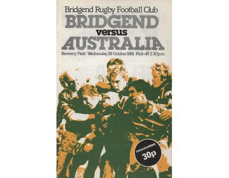 BRIDGEND V AUSTRALIA 1981 RUGBY PROGRAMME