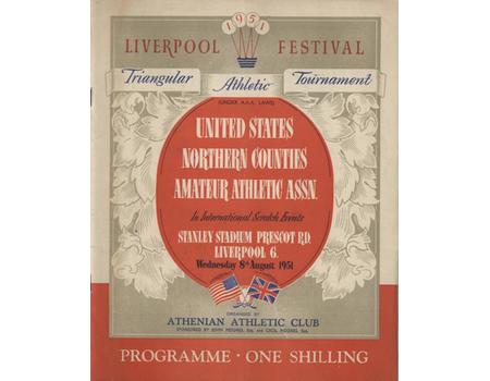 TRIANGULAR ATHLETICS TOURNAMENT 1951 (LIVERPOOL FESTIVAL) OFFICIAL PROGRAMME - INCLUDING USA