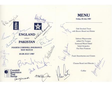 ENGLAND V PAKISTAN 1987 DINNER MENU - SIGNED BY TMS TEAM (16 IN TOTAL)