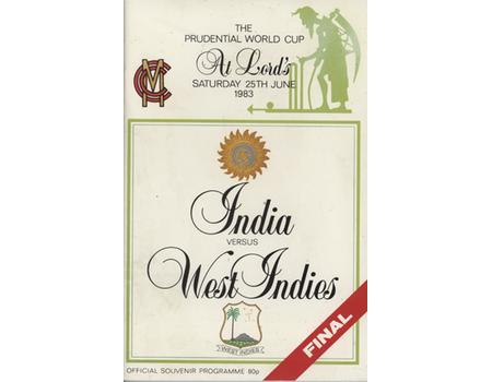 INDIA V WEST INDIES 1983 (LORDS - WORLD CUP FINAL) CRICKET PROGRAMME