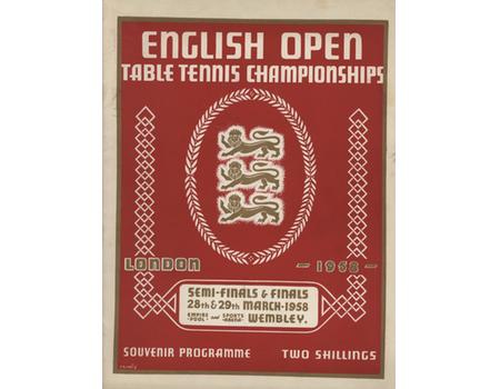 ENGLISH OPEN TABLE TENNIS CHAMPIONSHIPS - SOUVENIR PROGRAMME 1958