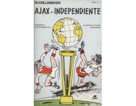 AJAX V INDEPENDIENTE 1972 (WORLD CLUB CHAMPIONSHIP) FOOTBALL PROGRAMME
