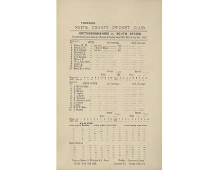 NOTTINGHAMSHIRE V SOUTH AFRICA 1947 CRICKET SCORECARD