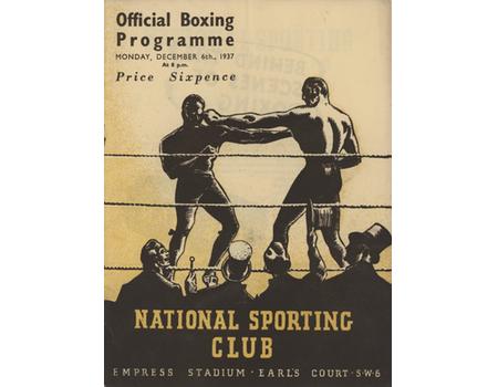 NATIONAL SPORTING CLUB 1937 BOXING PROGRAMME (EMPRESS STADIUM, EARL