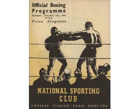NATIONAL SPORTING CLUB 1938 BOXING PROGRAMME (EMPRESS STADIUM, EARL