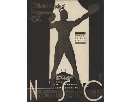 NATIONAL SPORTING CLUB 1937 BOXING PROGRAMME (EMPRESS STADIUM, EARL
