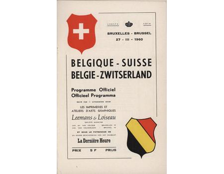 BELGIUM v SWITZERLAND 1960 FOOTBALL PROGRAMME