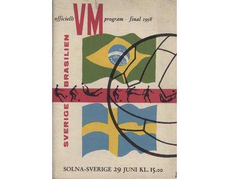 BRAZIL V SWEDEN 1958 (WORLD CUP FINAL) FOOTBALL PROGRAMME