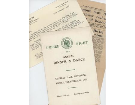 KETTERING SOUTHGATE C.C. "UMPIRE NIGHT" 1959 DINNER MENU - SIGNED BY ALEC SKELDING