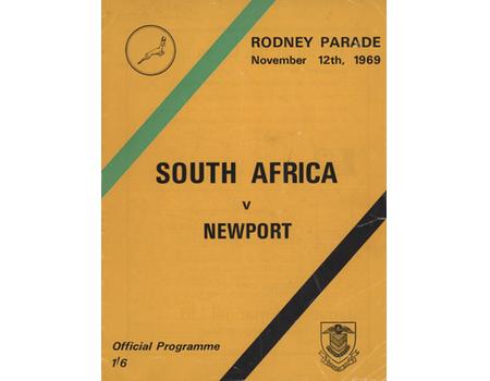 NEWPORT V SOUTH AFRICA 1969-70 RUGBY PROGRAMME