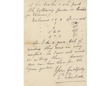 SYDNEY SANTALL (WARWICKSHIRE) 1912 CRICKET LETTER