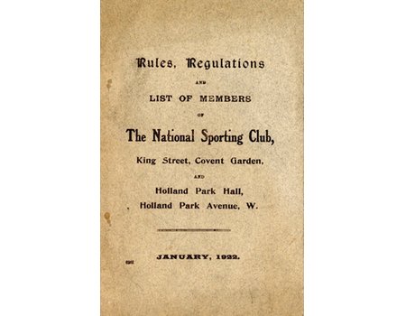 RULES, REGULATIONS AND LIST OF MEMBERS OF THE NATIONAL SPORTING CLUB - JANUARY, 1922