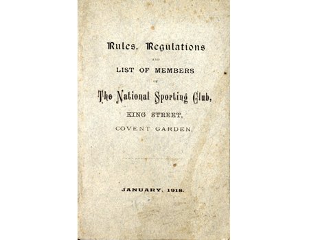 RULES, REGULATIONS AND LIST OF MEMBERS OF THE NATIONAL SPORTING CLUB - JANUARY, 1918