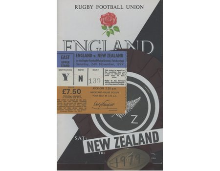ENGLAND V NEW ZEALAND 1979 RUGBY PROGRAMME, ROSETTE & TICKET