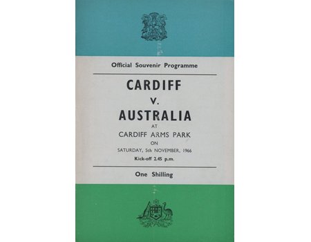 CARDIFF V AUSTRALIA 1966-67 RUGBY PROGRAMME