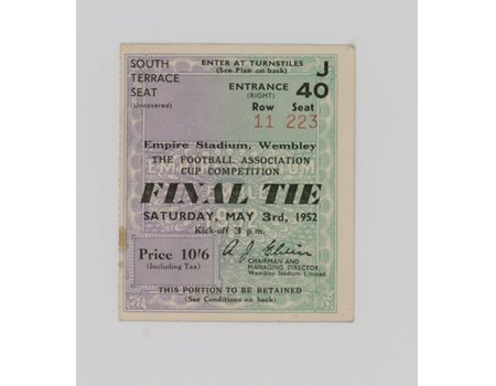 ARSENAL V NEWCASTLE UNITED 1952 (F.A. CUP FINAL) FOOTBALL TICKET