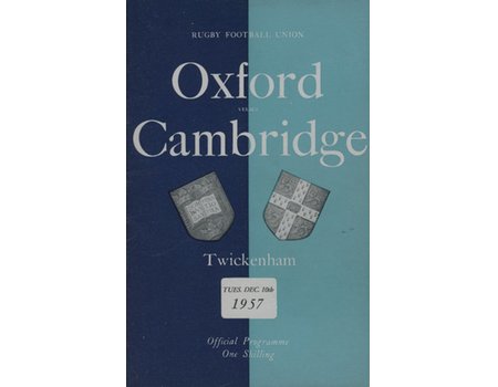 OXFORD V CAMBRIDGE 1957 RUGBY PROGRAMME