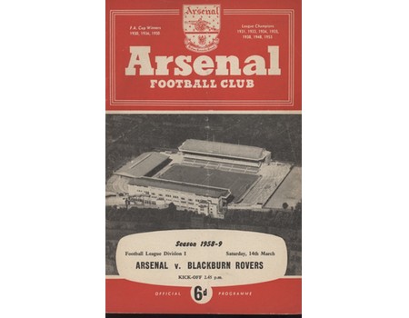 ARSENAL V BLACKBURN ROVERS 1958-59 FOOTBALL PROGRAMME