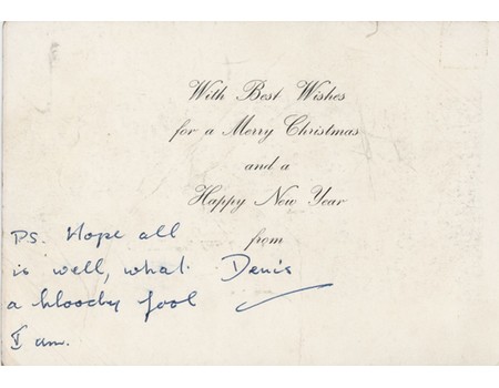 ENGLAND CRICKET TOUR 1954-55 CHRISTMAS CARD - FROM DENIS COMPTON TO BAGENAL HARVEY