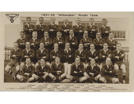 SOUTH AFRICA 1931-32 RUGBY POSTCARD