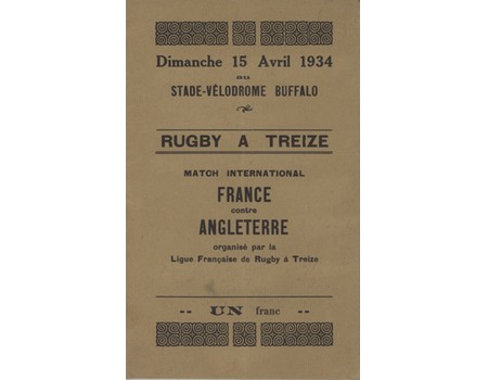 FRANCE V ENGLAND 1934 RUGBY LEAGUE PROGRAMME ( FRANCE