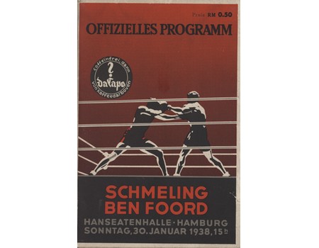 MAX SCHMELING V BEN FOORD 1938 BOXING PROGRAMME