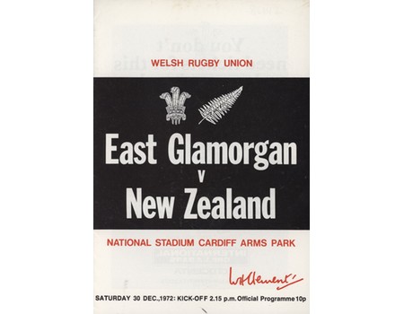 EAST GLAMORGAN V NEW ZEALAND 1972-73 RUGBY PROGRAMME