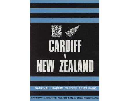 CARDIFF V NEW ZEALAND 1972-73 RUGBY PROGRAMME