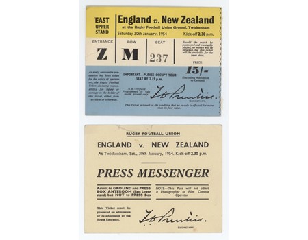 ENGLAND V NEW ZEALAND 1954 RUGBY TICKET