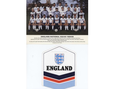 ENGLAND 1988-89 FOOTBALL PHOTOGRAPH & STICKER