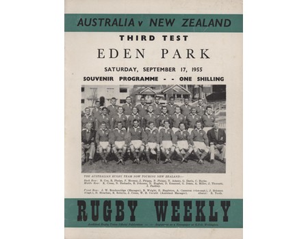 NEW ZEALAND V AUSTRALIA 1955 (3RD TEST) RUGBY PROGRAMME
