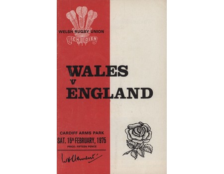 WALES V ENGLAND 1975 RUGBY PROGRAMME