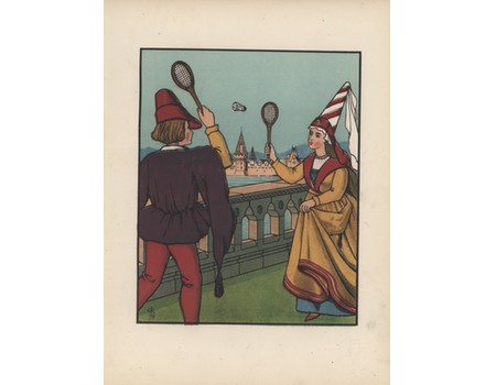 "BATTLEDORE AND SHUTTLECOCK" COLOUR LITHOGRAPH 1872 - BY J.E. ROGERS