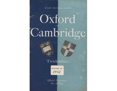 OXFORD V CAMBRIDGE 1952 RUGBY PROGRAMME