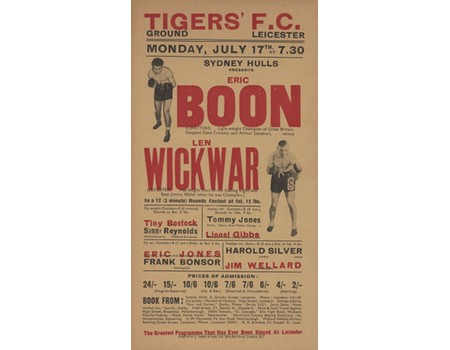 ERIC BOON V LEN WICKWAR 1939 BOXING FLYER POSTER