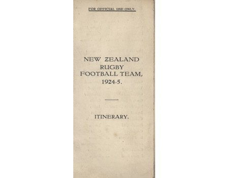 NEW ZEALAND RUGBY TOUR OF UNITED KINGDOM 1924-25 ITINERARY