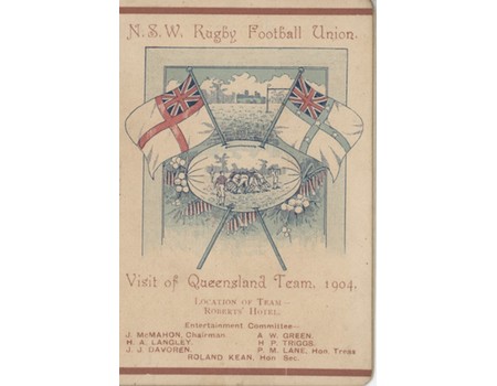 QUEENSLAND RUGBY TOUR OF NEW SOUTH WALES 1904 ITINERARY