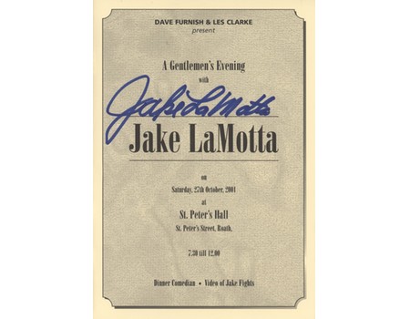 AN EVENING WITH JAKE LAMOTTA 2001 - SIGNED MENU/PROGRAMME